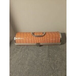 Wine Bottle Travel Case Hardshell Peach Pink Faux Croc/Snakeskin With Cork Screw